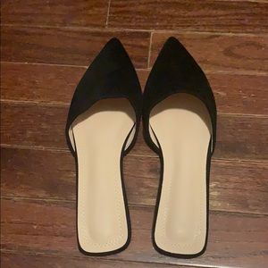 All Black Suede Mule Flats